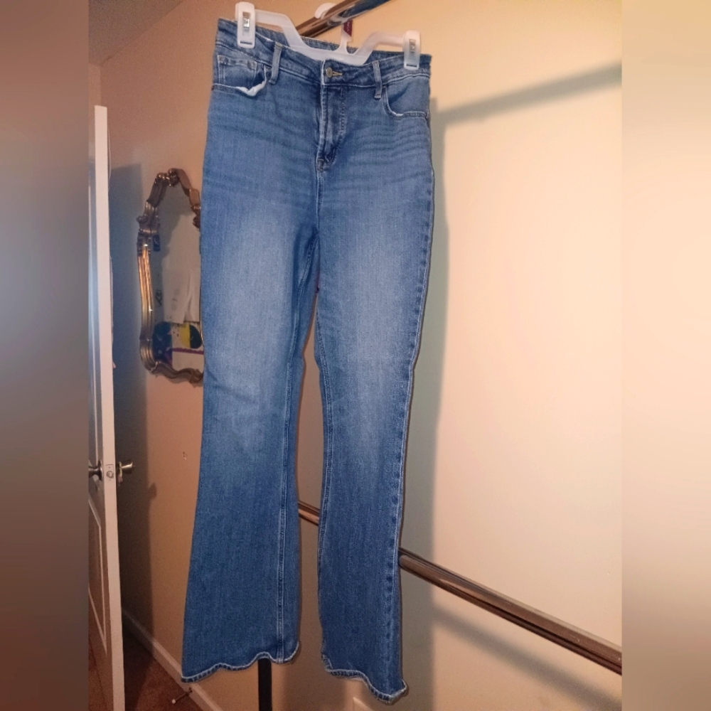 Old Navy Blue Flare High Rise Wide Leg Jeans